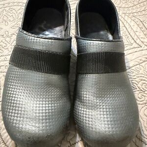 Sanita Black Slip-Resistant Clog Soles with Red & White Flag Detail